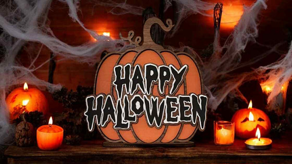 Happy Halloween Layered Wood Sign | 3D Pumpkin Sign | Laser Cut Halloween Decor | Spooky Fall Shelf Sitter | Haunted House Decoration