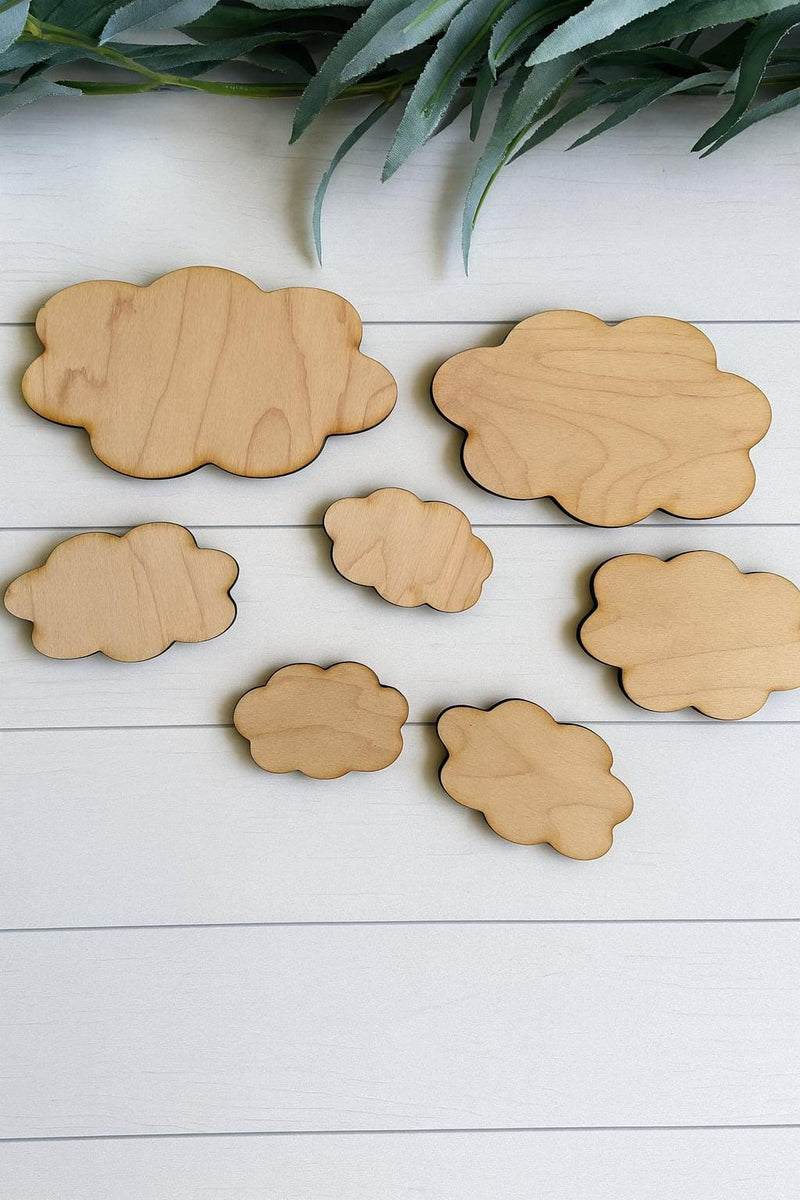 Cloud Wall Decals, Set of 7 Fluffy Clouds, Wood Clouds for Nursery Classroom or Playroom, Great for boho bedroom decor