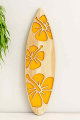Layered Wooden Surfboard Wall Art – Coastal & Tropical Home Décor Sea turtle Monstera Palm Trees