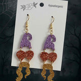 Sanderson  Halloween Witch Sister Dangle Earrings - 1.75" - Hypoallergenic, Glitter Acrylic - Halloween & Fall Jewelry