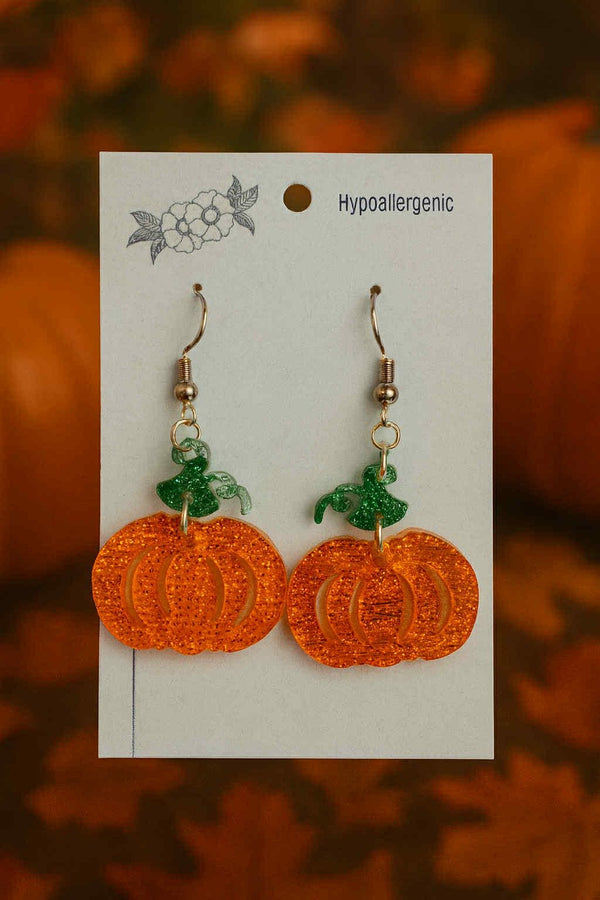 Pumpkin Earrings Glitter Fabric Acrylic  Halloween earrings  - 2 Piece, 1.25" - Eye-Catching Fashion Statement, Hypoallergenic, Lightweight