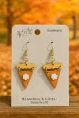 Pumpkin Pie Slice Earrings – Fall Dangle Earrings | Handmade Wood Earrings | Hypoallergenic | Thanksgiving Jewelry by Moonshine & Glitter