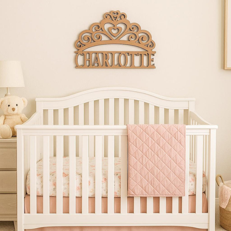 Personalized Wooden Princess Tiara Name Cutout – Custom Fairytale Wall Decor | Multiple Sizes Available