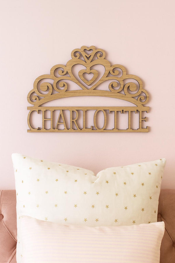 Personalized Wooden Princess Tiara Name Cutout – Custom Fairytale Wall Decor | Multiple Sizes Available
