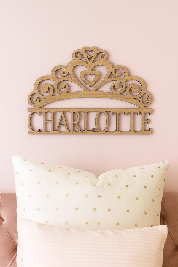 Personalized Wooden Princess Tiara Name Cutout – Custom Fairytale Wall Decor | Multiple Sizes Available