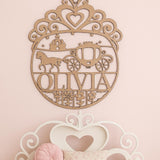 Personalized Wooden Princess Carriage Name Cutout – Custom Fairytale Wall Decor | Multiple Sizes Available