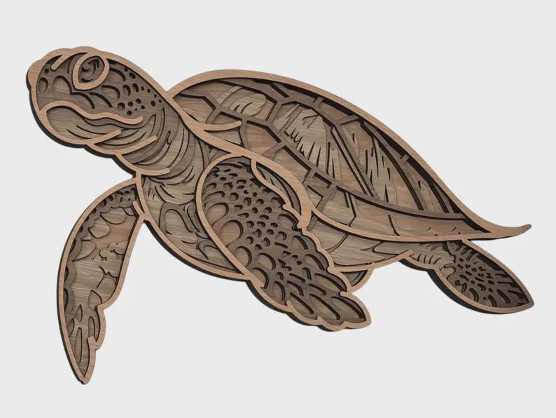 Sea Turtle Layered wood wall art Layered Wooden Sea Turtle  – 4-Layer Ocean Decor | Handmade & Unique Beach House