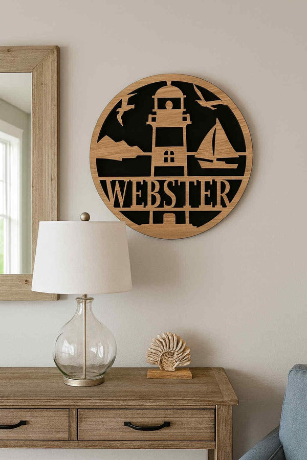 Personalized Wooden Lighthouse Name Cutout – Custom Beach House Wall Decor | Multiple Sizes Available