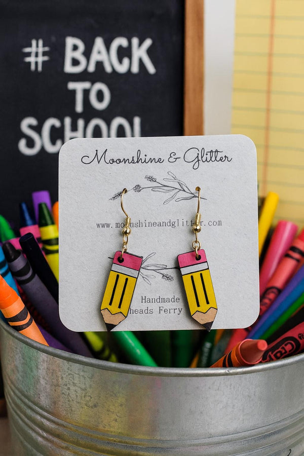 Back to School Handpainted Pencil Dangle Earrings | Back to School Jewelry | Hypoallergenic Earrings teacher