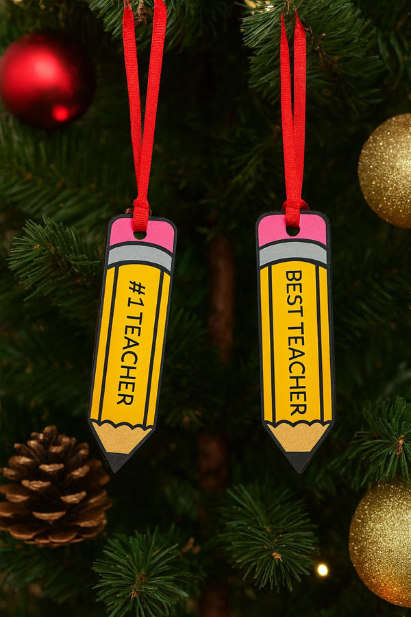Personalized Teacher Ornament - Pencil Shape | Best Teacher Ever | #1 Teacher | Custom Name