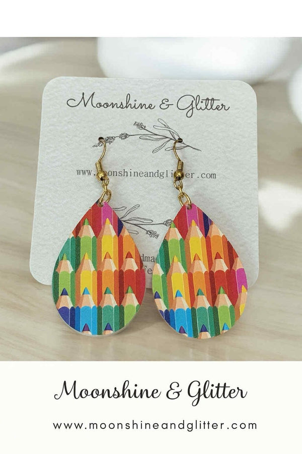 Colored pencil dangle Earrings, Teacher gift, Teacher Earrings, Art Lover Gifts, school Earrings, Gifts for Teachers, Reading