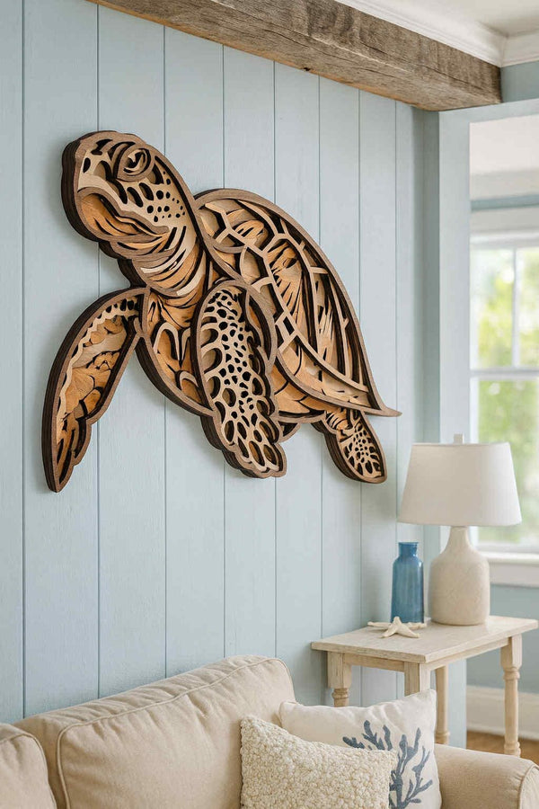 Sea Turtle Layered wood wall art Layered Wooden Sea Turtle  – 4-Layer Ocean Decor | Handmade & Unique Beach House