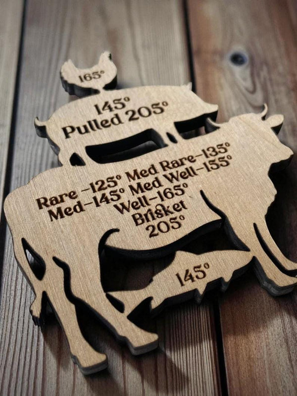 Meat Temperature Guide Magnet – Laser Engraved Wood – Chicken, Beef, Pork, Fish & Brisket Temps