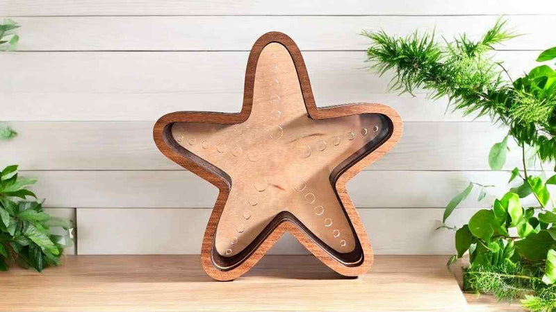 Handcrafted Starfish Treasure Box – Walnut Frame – Display for Sea Glass, Shark Teeth, Shells – 4", 6", 8", 12" Sizes Shadow Box
