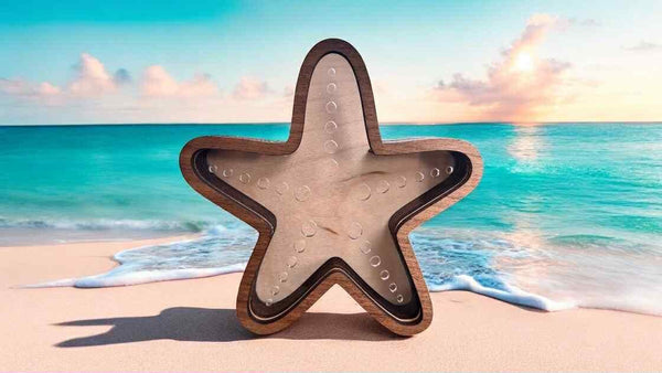 Handcrafted Starfish Treasure Box – Walnut Frame – Display for Sea Glass, Shark Teeth, Shells – 4", 6", 8", 12" Sizes Shadow Box