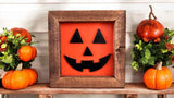 6x6 Halloween Wood Sign – 3D Layered Fall signs ” – Red Mahogany Stained Frame – Freestanding Shelf Decor Ghost Boo Pumpkin Jack o Lantern