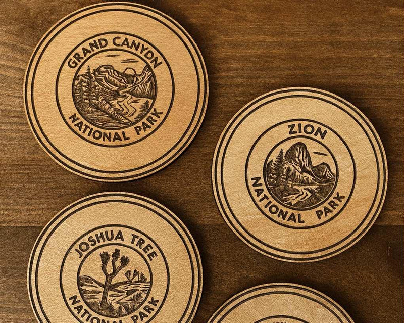 National Park Wood Coaster Set | Personalized or Mix & Match  | Joshua Tree, Zion, Yellowstone, Yosemite, Grand Cayon, Bryce Canyon and More