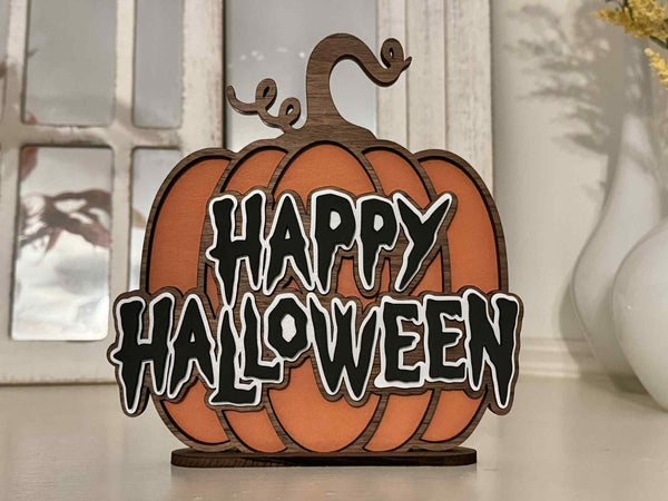 Happy Halloween Layered Wood Sign | 3D Pumpkin Sign | Laser Cut Halloween Decor | Spooky Fall Shelf Sitter | Haunted House Decoration