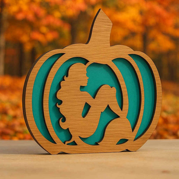 Beach Theme Mermaid Fall Pumpkin - Ocean Beach House Decor Halloween
