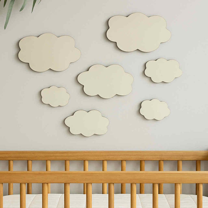 Cloud Wall Decals, Set of 7 Fluffy Clouds, Wood Clouds for Nursery Classroom or Playroom, Great for boho bedroom decor