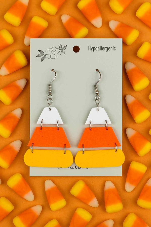 Halloween Candy Corn Dangle Earrings - 1.5" - Hypoallergenic, Lightweight, Bright High-Quality Acrylic