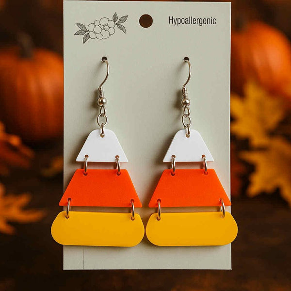Halloween Candy Corn Dangle Earrings - 1.5" - Hypoallergenic, Lightweight, Bright High-Quality Acrylic