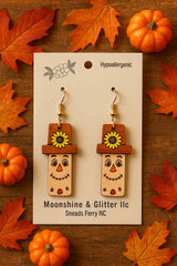 Scarecrow Dangle Earrings | 1.25” Hand-Painted 3D Lightweight Hypoallergenic | Stylish Fall Gift for Her