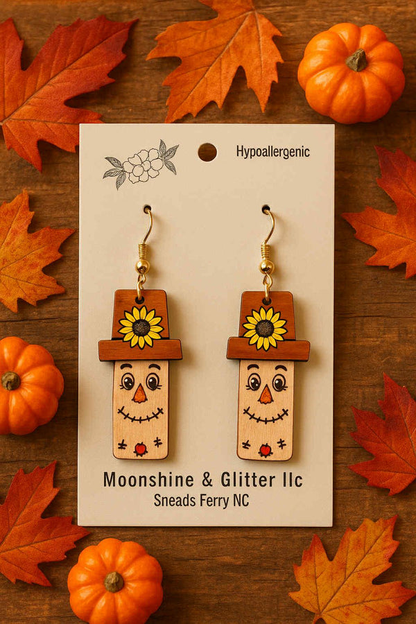Scarecrow Dangle Earrings | 1.25” Hand-Painted 3D Lightweight Hypoallergenic | Stylish Fall Gift for Her