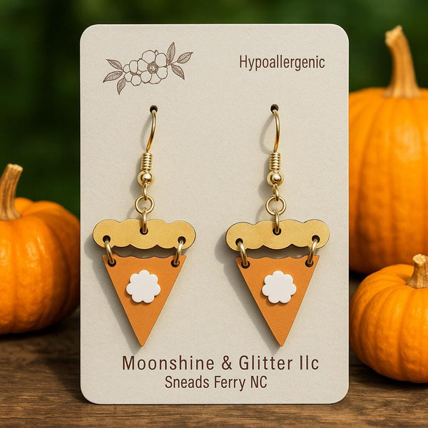 Pumpkin Pie Slice Earrings – Fall Dangle Earrings | Handmade Wood Earrings | Hypoallergenic | Thanksgiving Jewelry by Moonshine & Glitter