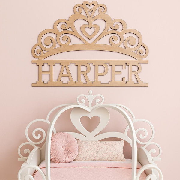 Personalized Wooden Princess Tiara Name Cutout – Custom Fairytale Wall Decor | Multiple Sizes Available