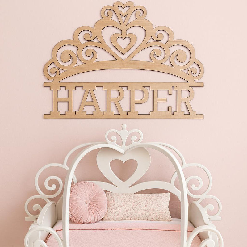 Personalized Wooden Princess Tiara Name Cutout – Custom Fairytale Wall Decor | Multiple Sizes Available