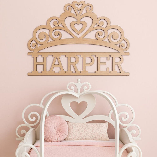 Personalized Wooden Princess Tiara Name Cutout – Custom Fairytale Wall Decor | Multiple Sizes Available