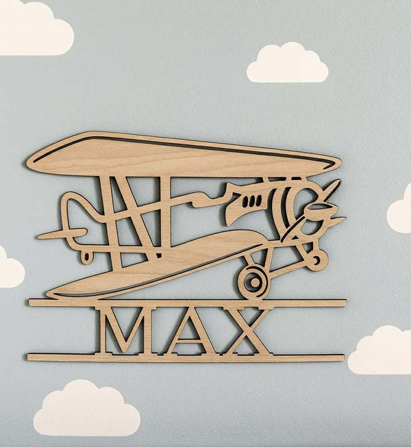 Personalized Wooden Airplane Name Cutout – Custom Nursery Wall Decor | Multiple Sizes Available