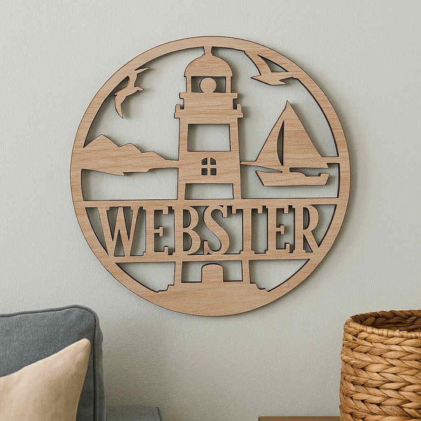 Personalized Wooden Lighthouse Name Cutout – Custom Beach House Wall Decor | Multiple Sizes Available