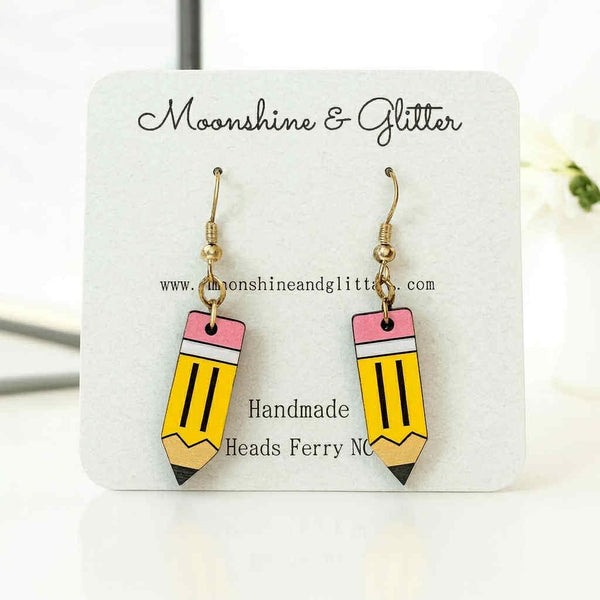 Back to School Handpainted Pencil Dangle Earrings | Back to School Jewelry | Hypoallergenic Earrings teacher