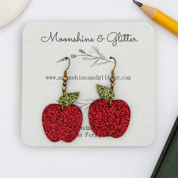 Back to school Apple Glitter Dangle Earrings | Back to School Teacher Gift | Hypoallergenic Jewelry