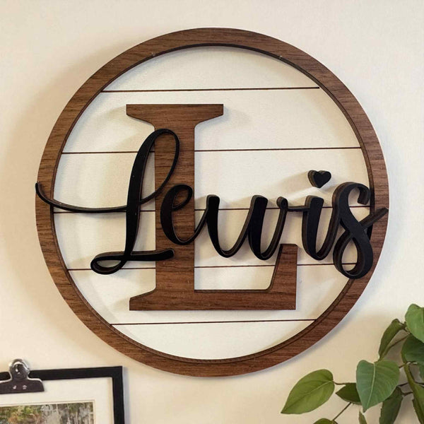 Personalized Monogram Wood Layered Sign – 3D Family Name Round – Rustic Farmhouse Decor – With or Without Greenery & Bow – Multiple Sizes