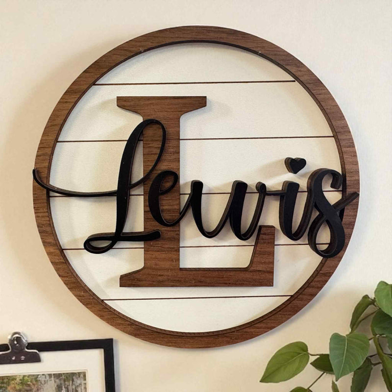 Personalized Monogram Wood Layered Sign – 3D Family Name Round – Rustic Farmhouse Decor – With or Without Greenery & Bow – Multiple Sizes