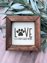 Love is a Four legged word Farmhouse wood 5”x5” wood sign laser engraved Dog Mom Home Décor Gift Housewarming - Moonshineandglitter