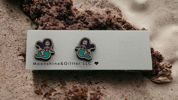 Mermaid stud earrings Beach Vacation Ocean stud earrings fun jewelry - Moonshineandglitter