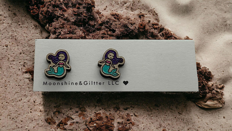 Mermaid stud earrings Beach Vacation Ocean stud earrings fun jewelry - Moonshineandglitter