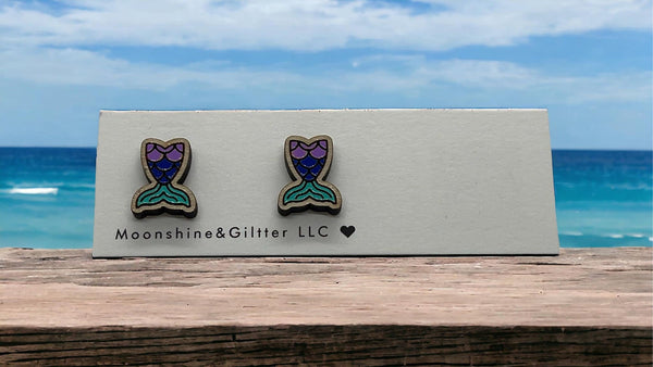 Mermaid tail stud earrings Beach Vacation Ocean fun jewelry - Moonshineandglitter