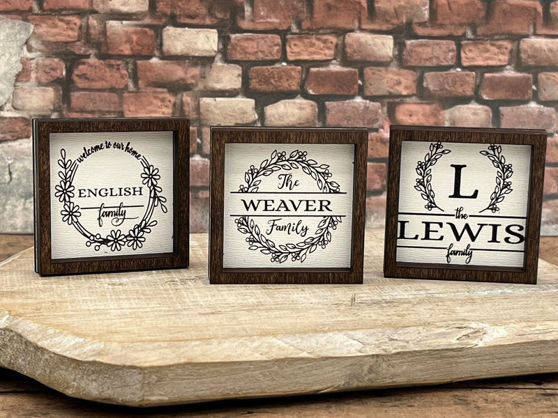 Miniature Custom engraved Family last name wood sign Farmhouse style Red mahogany frame Boho housewarming New home Newlyweds gift - Moonshineandglitter
