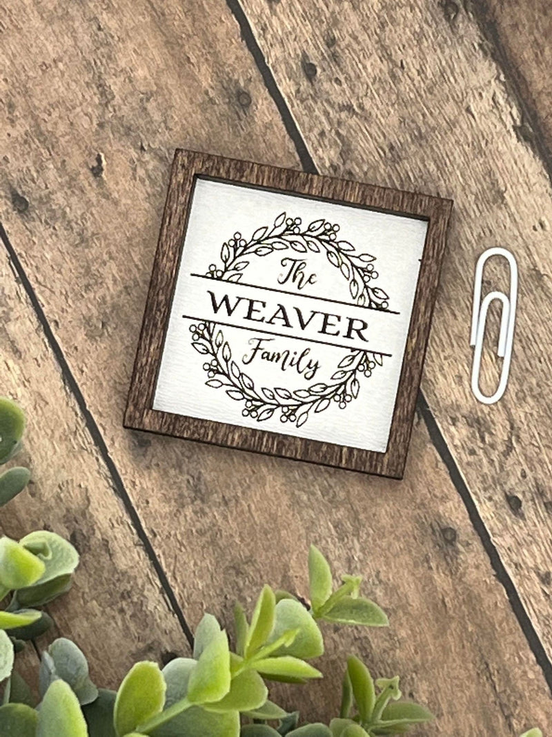 Miniature Custom engraved Family last name wood sign Farmhouse style Red mahogany frame Boho housewarming New home Newlyweds gift - Moonshineandglitter