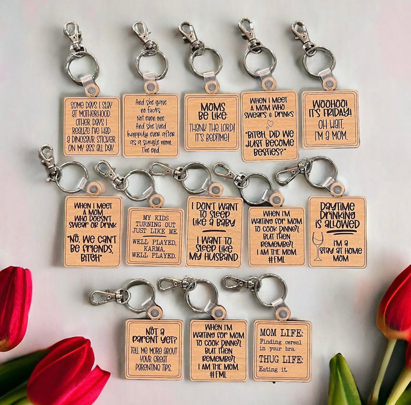 Mother's Day Gift Ideas, Funny Keychain, Dainty Keyring, Wood Keychain, Sister Gift, Best Friend Gift, New Mom, Babyshower gift - Moonshineandglitter