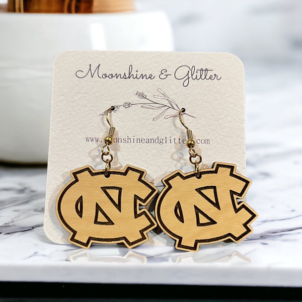 NC North Carolina dangle earrings wood Tarheels College gift for her - Moonshineandglitter