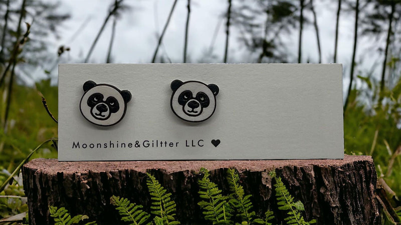 Panda bear stud earrings sloth earrings handpainted gift hypoallergenic sensitive ears - Moonshineandglitter