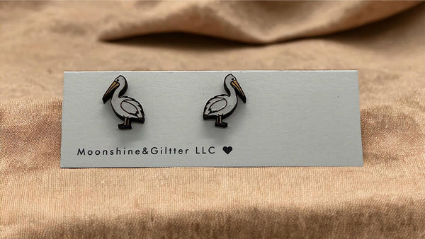pelican stud earrings Beach Vacation Ocean stud earrings fun jewelry handpainted - Moonshineandglitter