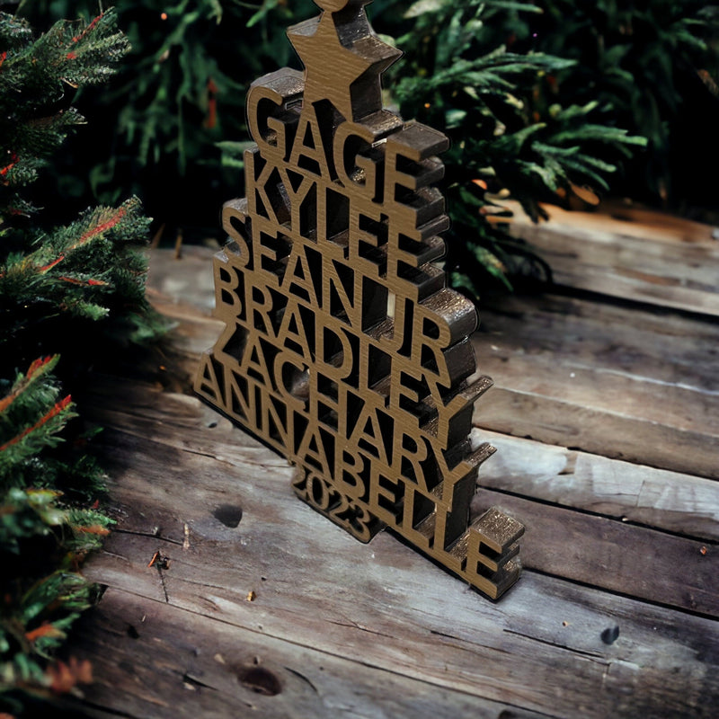 Personalized wood Christmas tree name ornament family customized laser cut gift - Moonshineandglitter