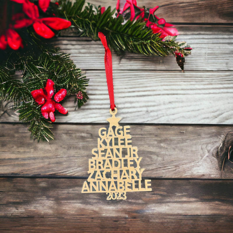Personalized wood Christmas tree name ornament family customized laser cut gift - Moonshineandglitter